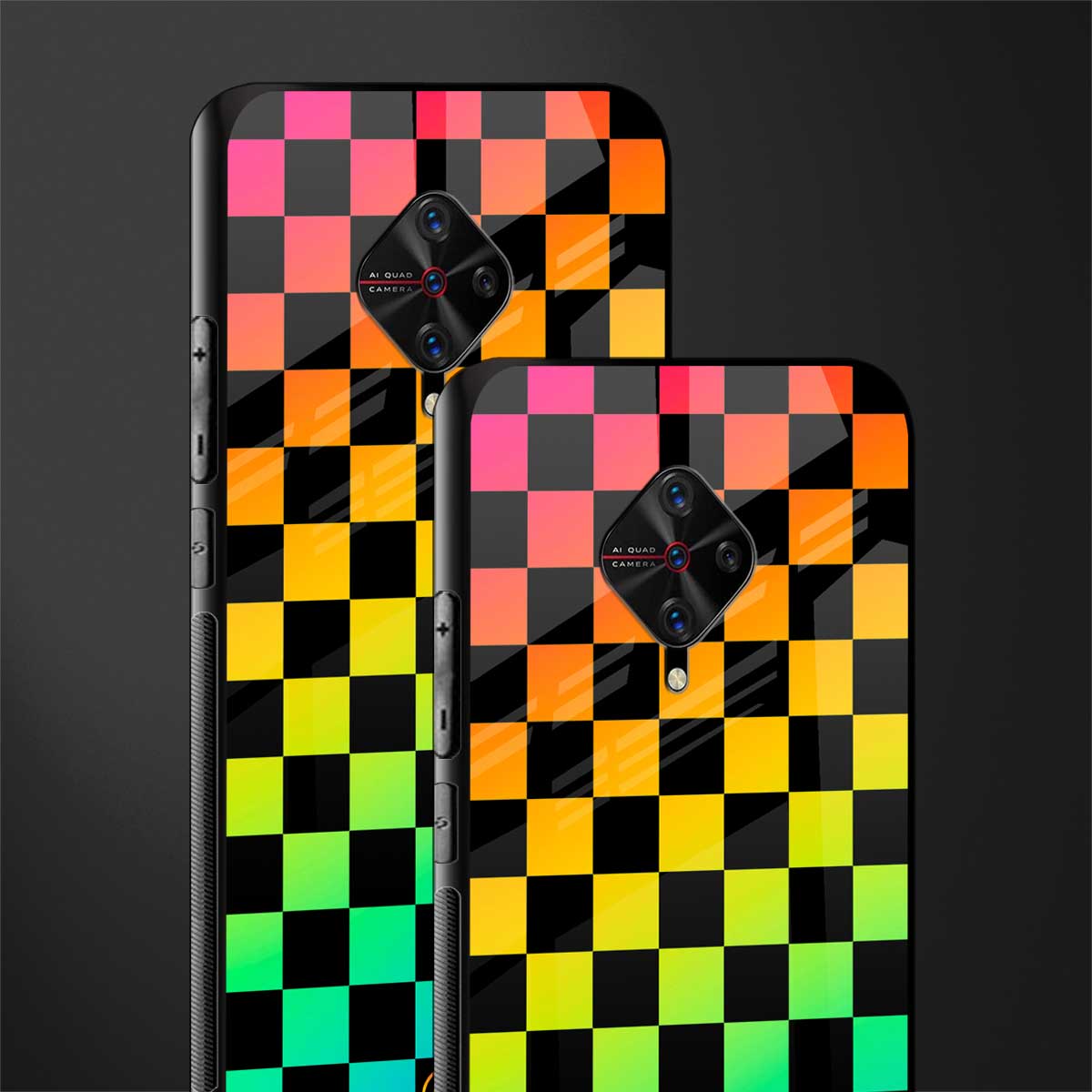 rainbow check pattern glass case for vivo s1 pro image-2