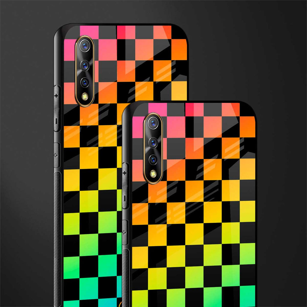 rainbow check pattern glass case for vivo s1 image-2