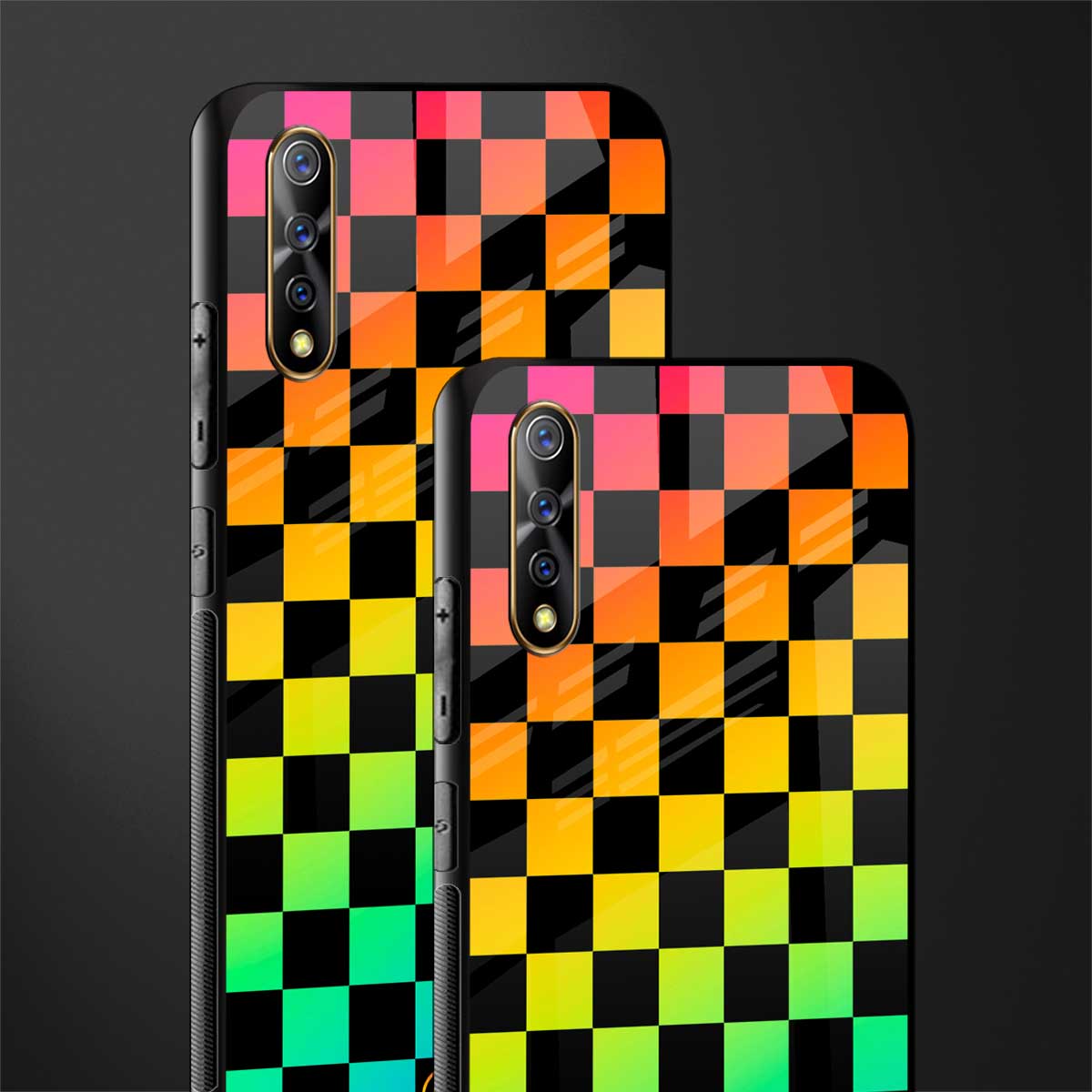 rainbow check pattern glass case for vivo s1 image-2