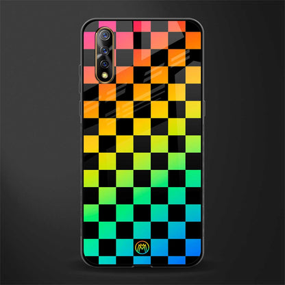 rainbow check pattern glass case for vivo s1 image