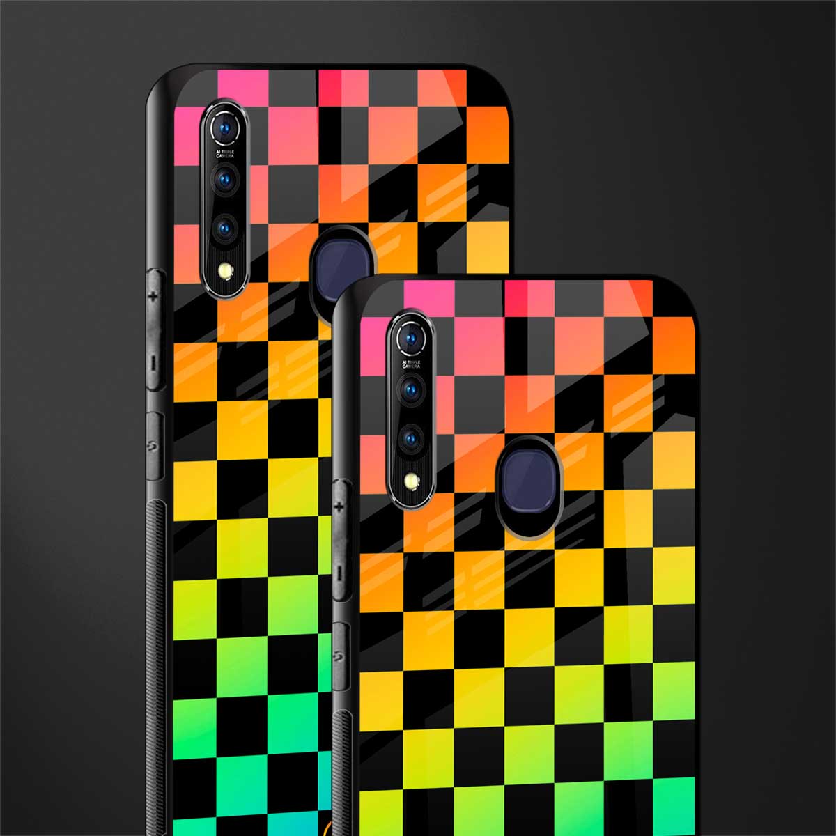 rainbow check pattern glass case for vivo z1 pro image-2