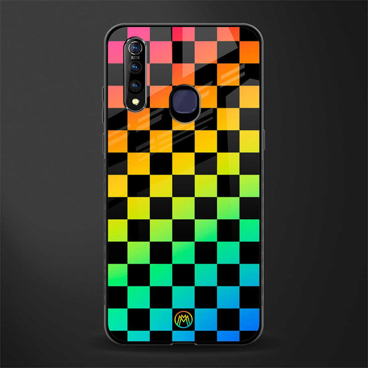 rainbow check pattern glass case for vivo z1 pro image