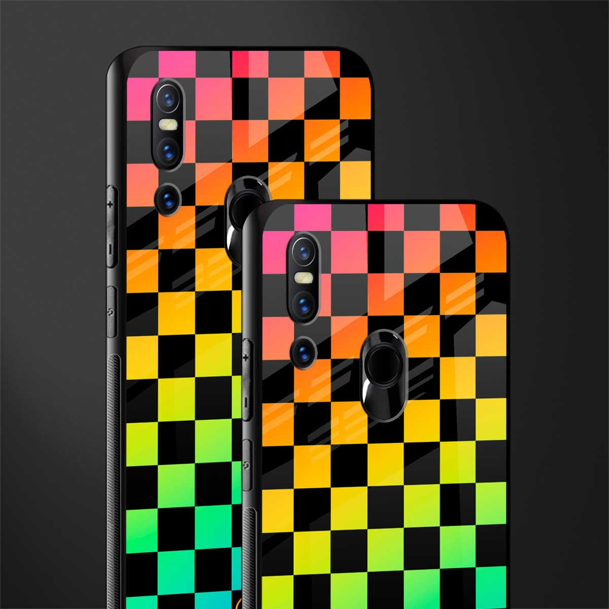 rainbow check pattern glass case for vivo v15 image-2