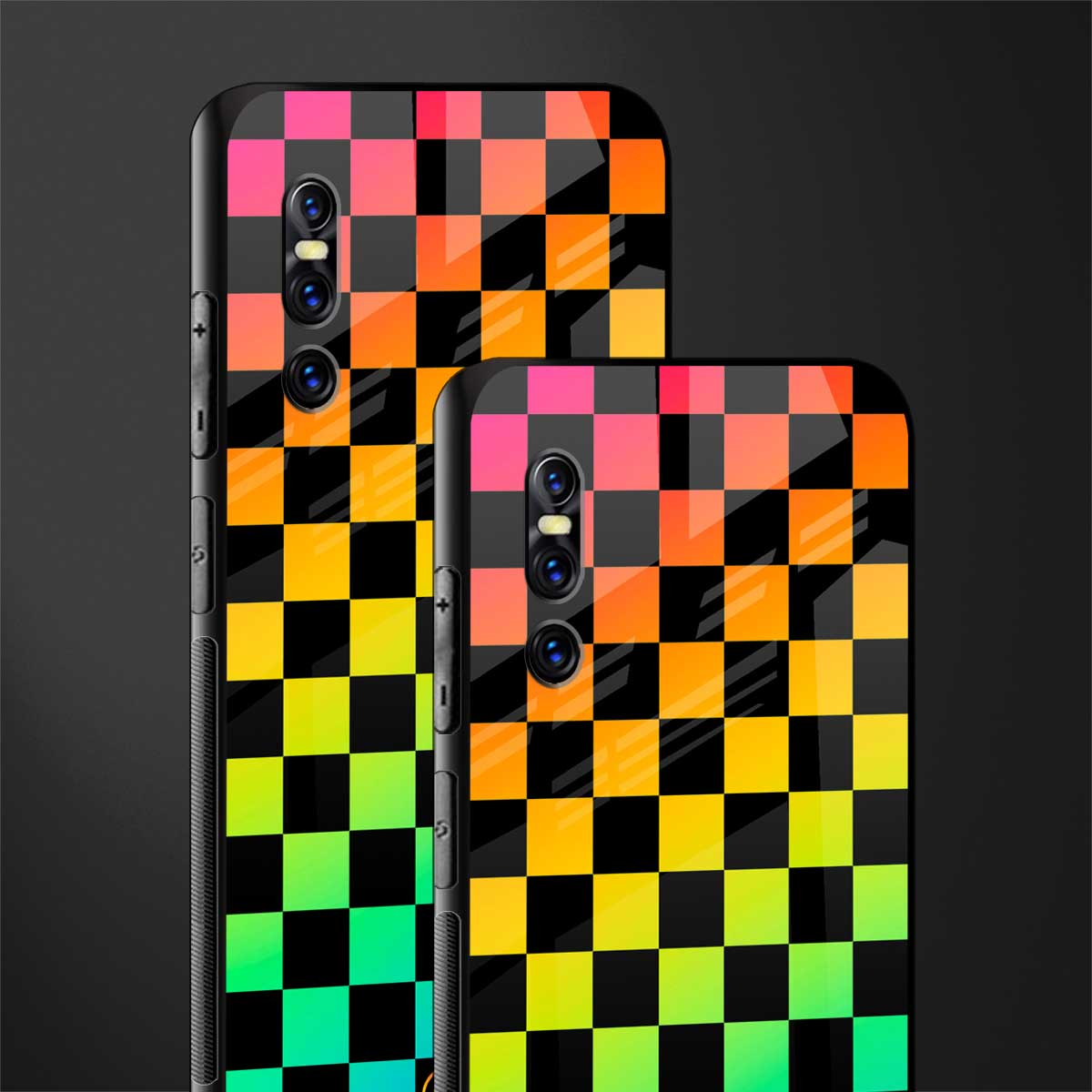 rainbow check pattern glass case for vivo v15 pro image-2