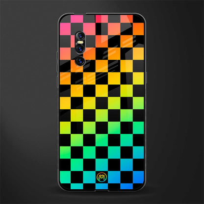 rainbow check pattern glass case for vivo v15 pro image