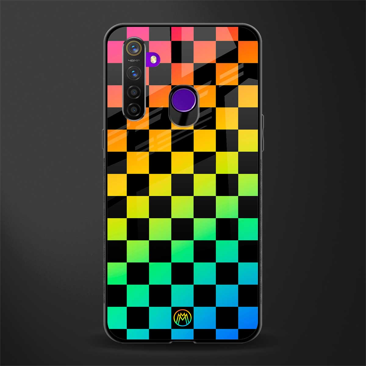 rainbow check pattern glass case for realme 5 image