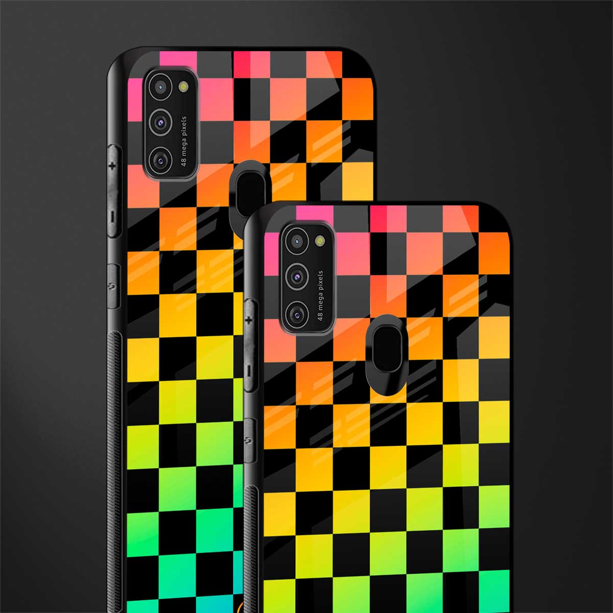 rainbow check pattern glass case for samsung galaxy m30s image-2