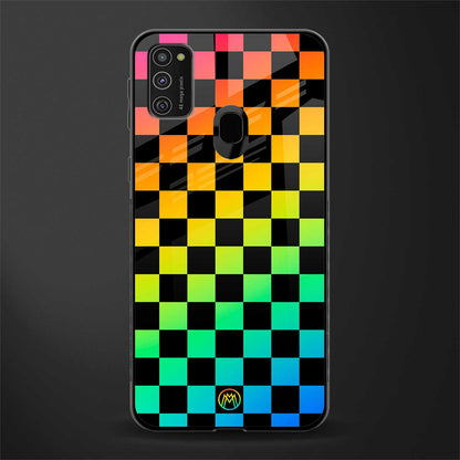 rainbow check pattern glass case for samsung galaxy m30s image