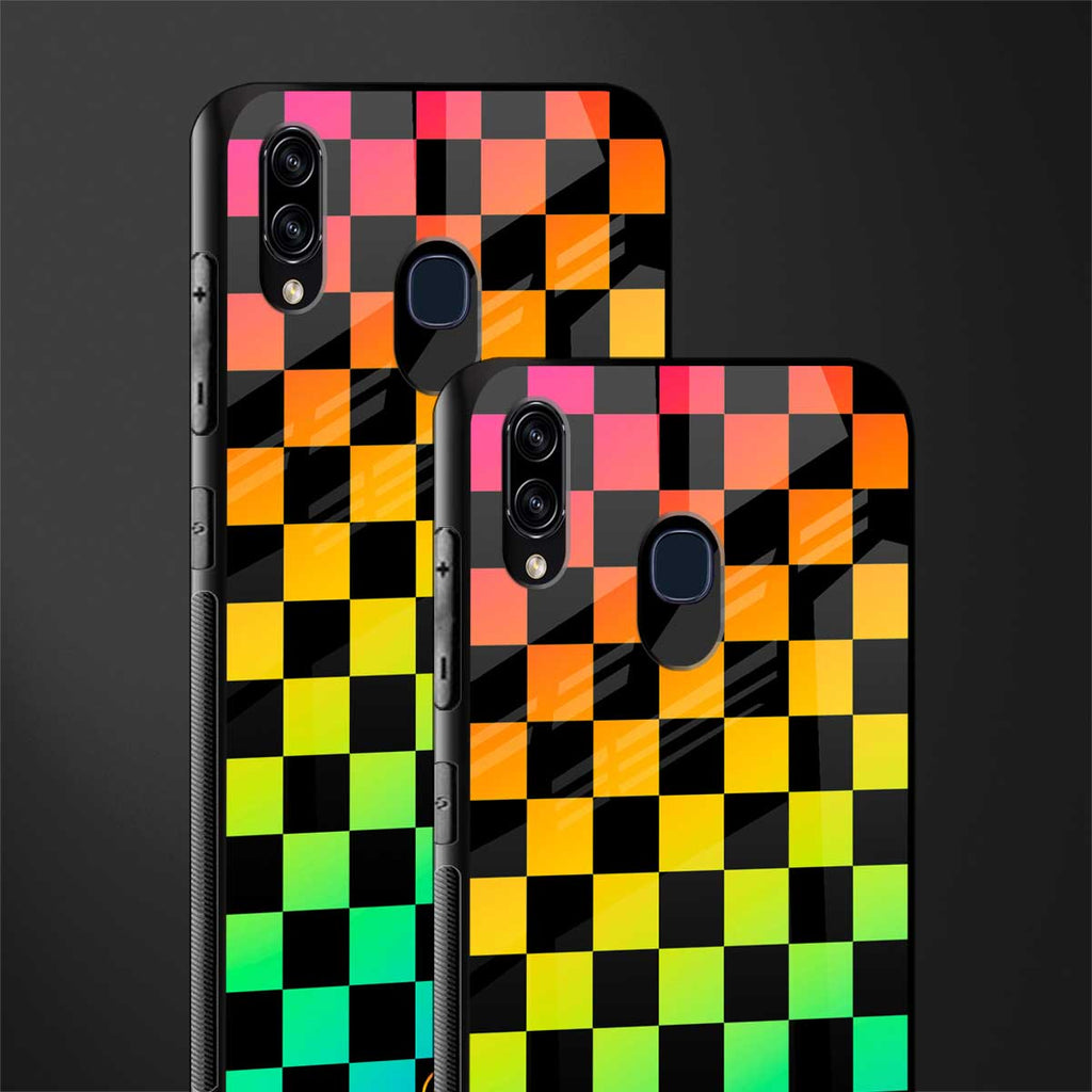 rainbow check pattern glass case for samsung galaxy m10s image-2