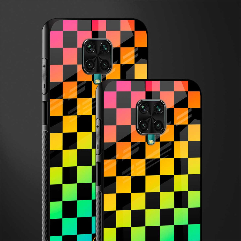 rainbow check pattern glass case for poco m2 pro image-2