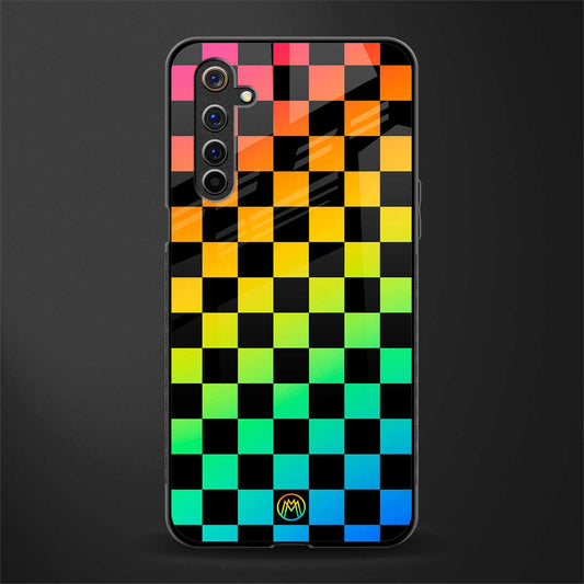 rainbow check pattern glass case for realme 6i image
