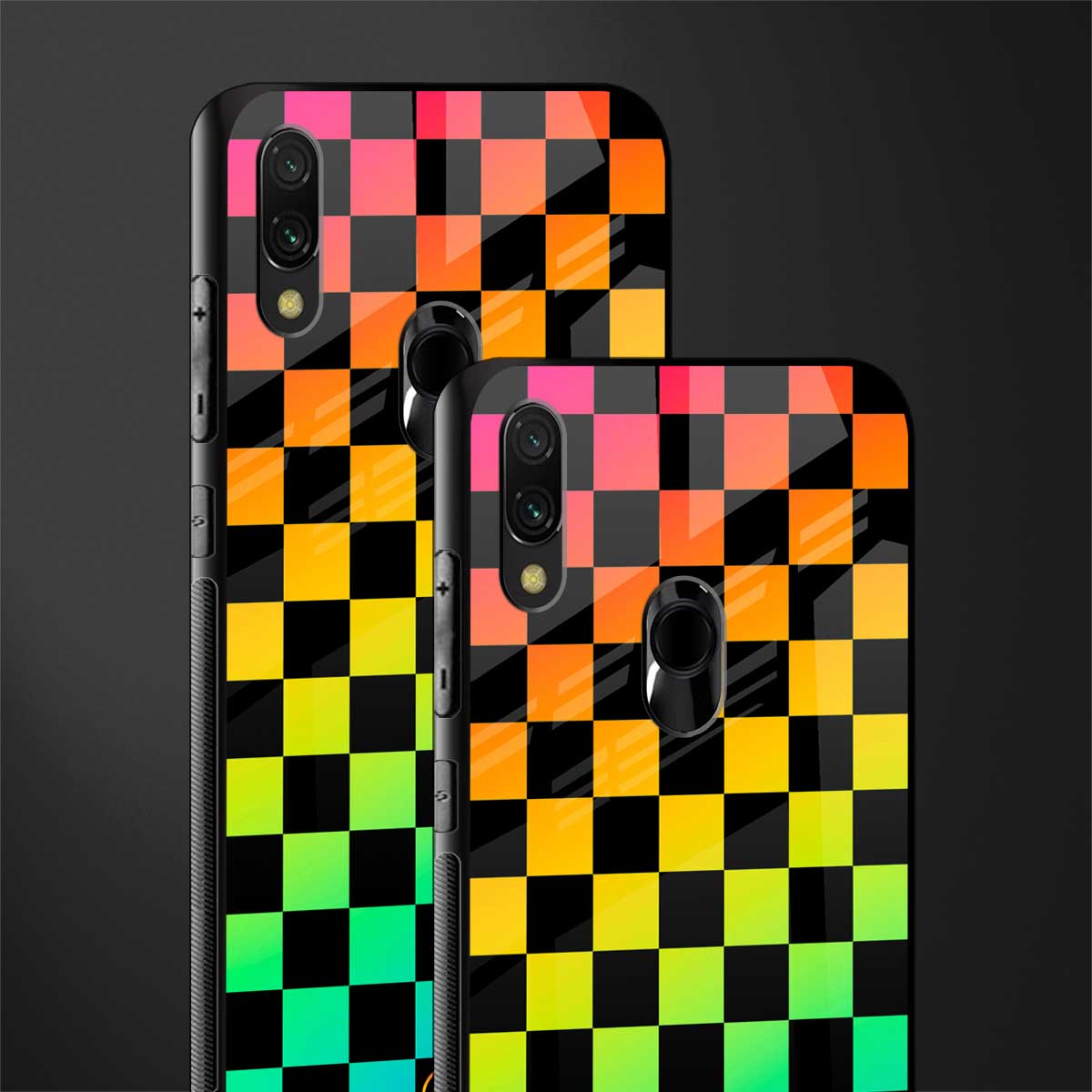 rainbow check pattern glass case for redmi y3 image-2