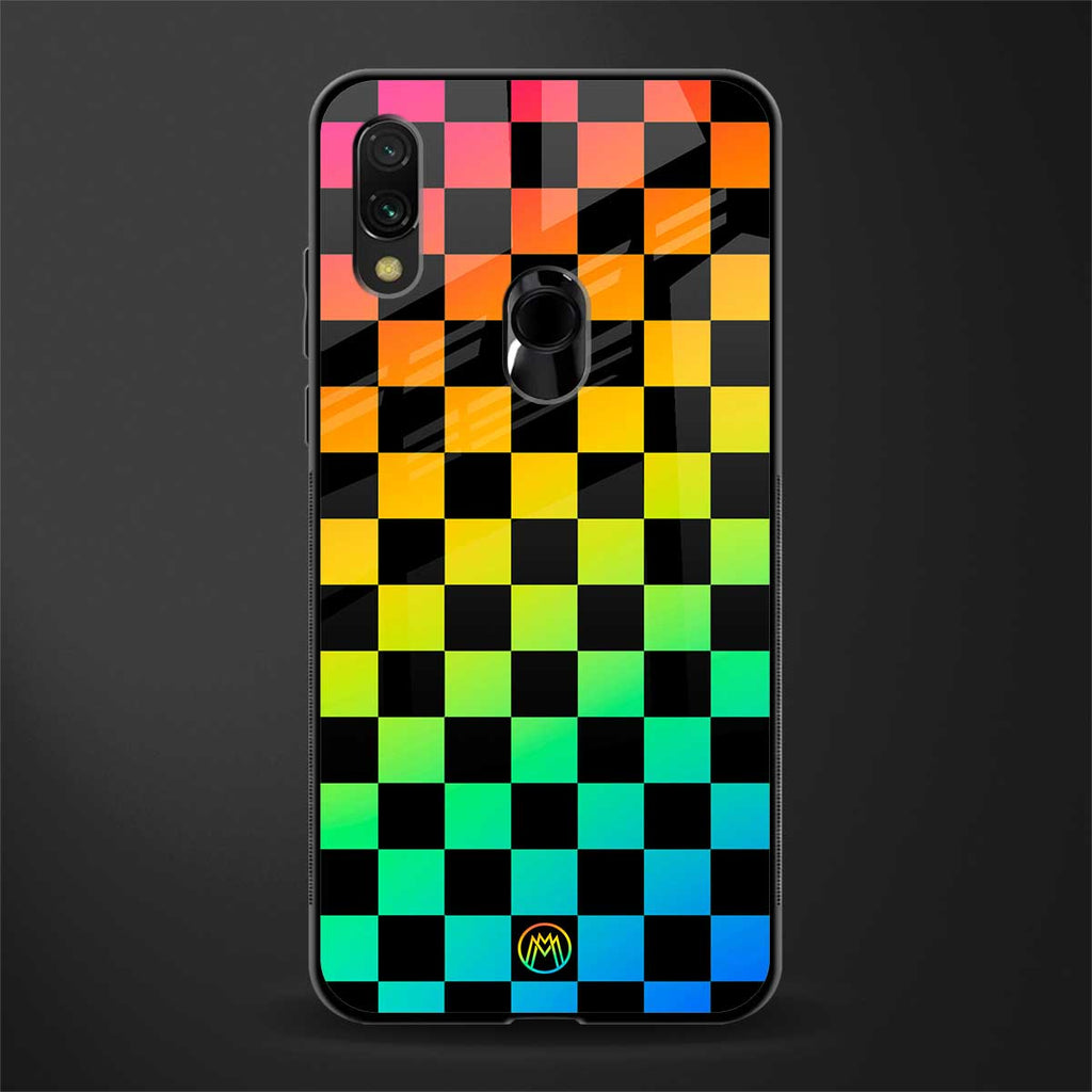 rainbow check pattern glass case for redmi y3 image