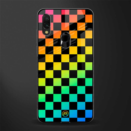 rainbow check pattern glass case for redmi y3 image