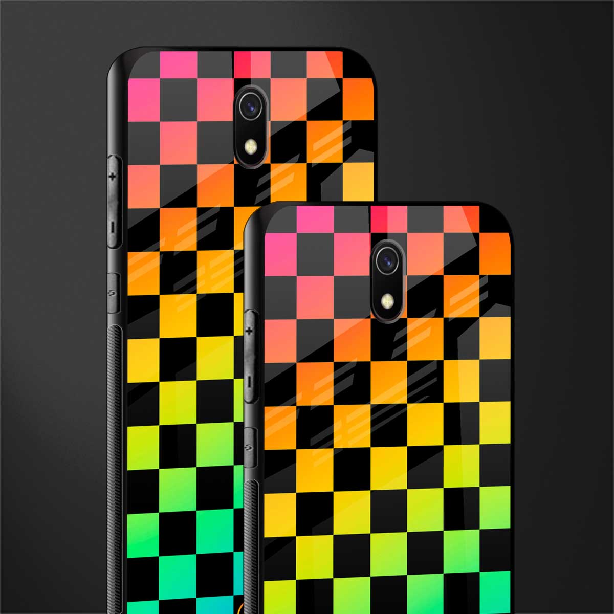 rainbow check pattern glass case for redmi 8a image-2