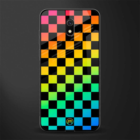 rainbow check pattern glass case for redmi 8a image