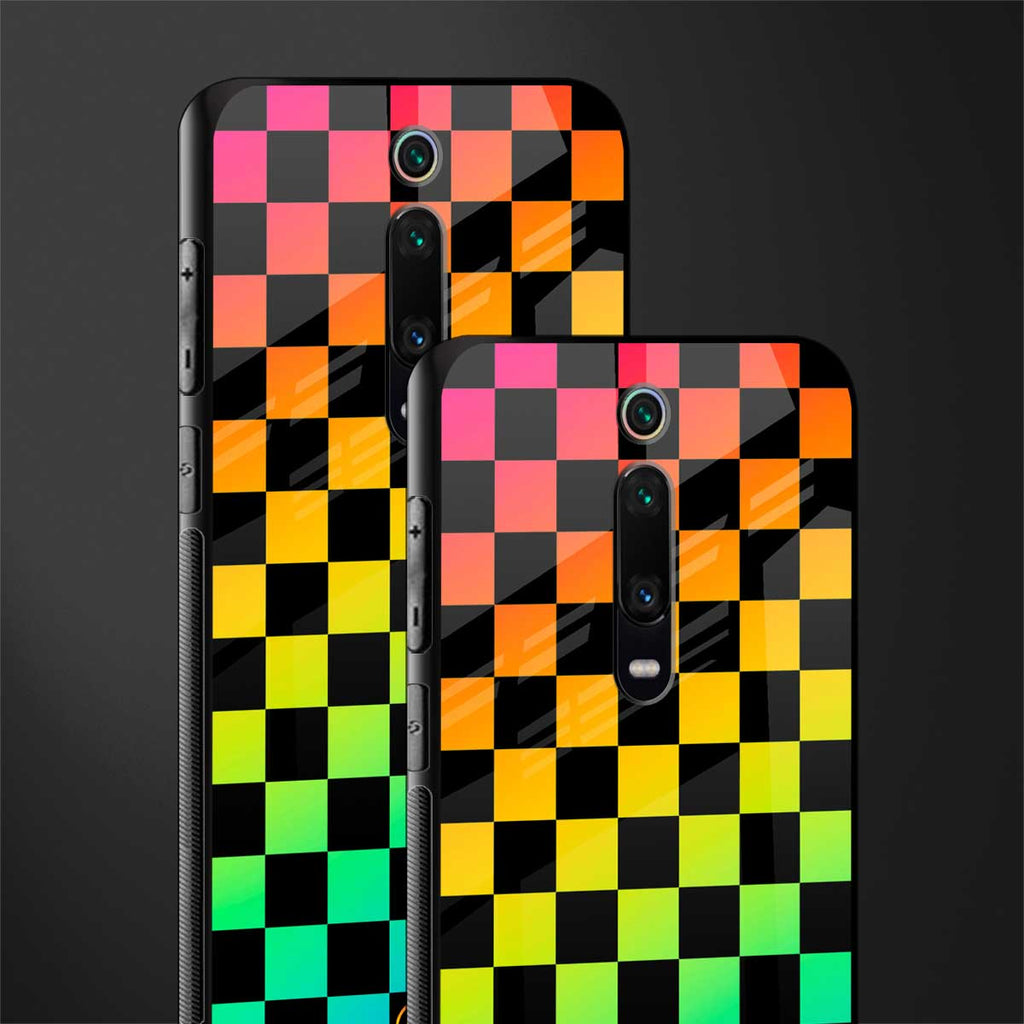 rainbow check pattern glass case for redmi k20 pro image-2
