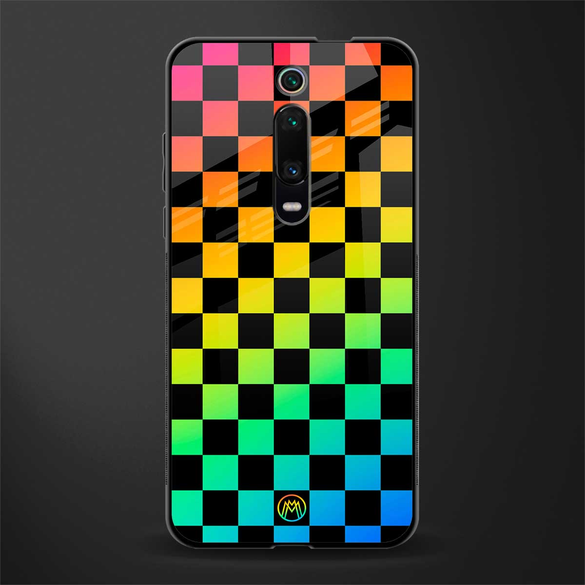 rainbow check pattern glass case for redmi k20 image
