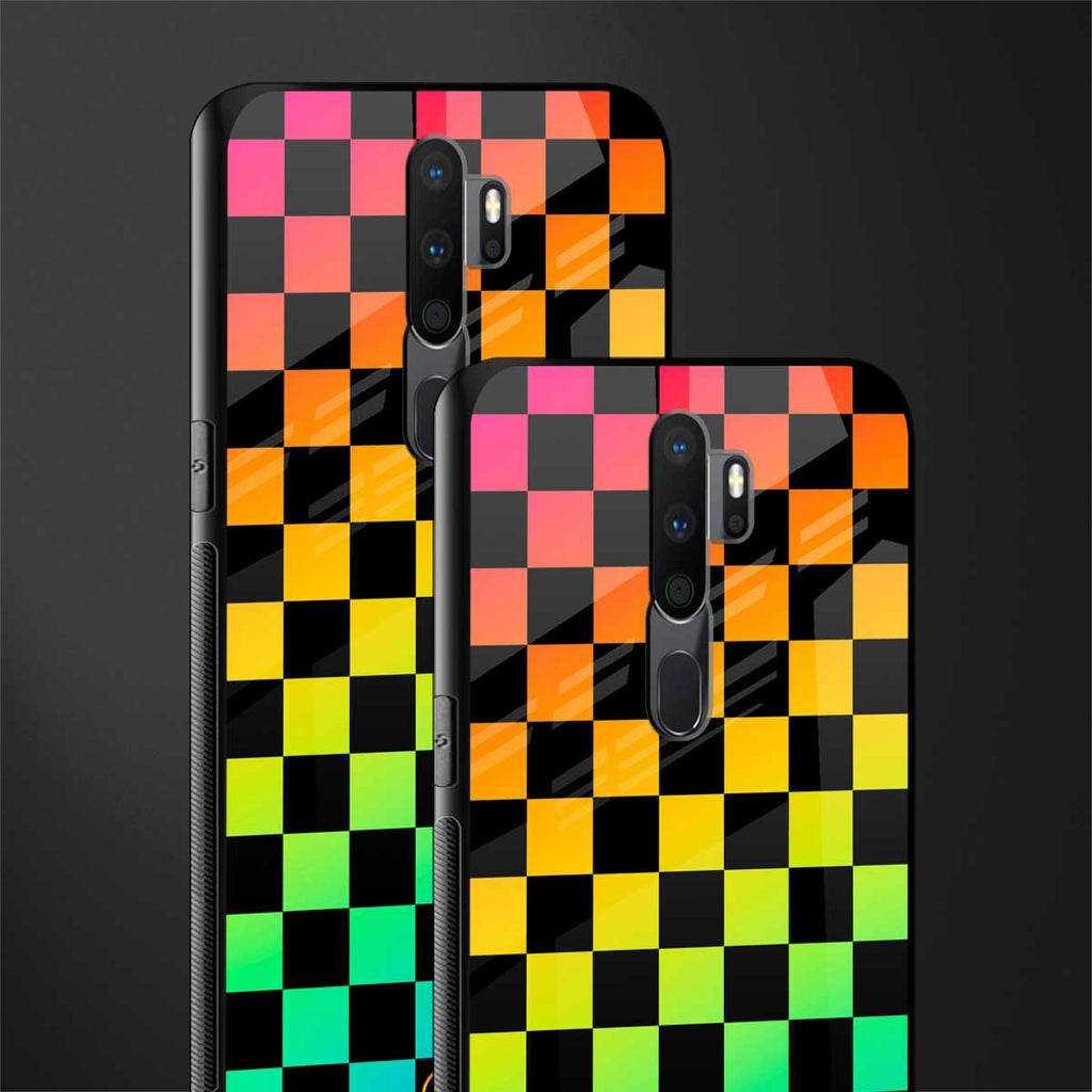 rainbow check pattern glass case for oppo a5 2020 image-2