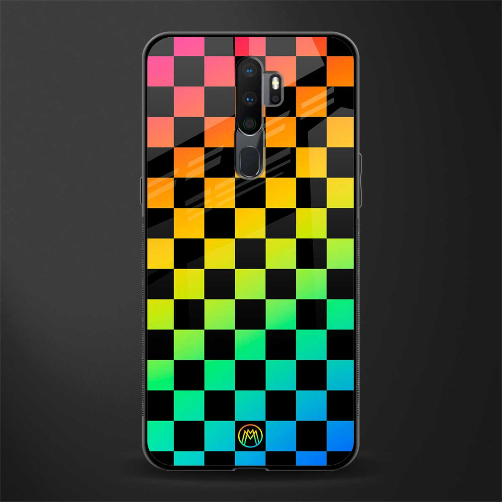 rainbow check pattern glass case for oppo a5 2020 image