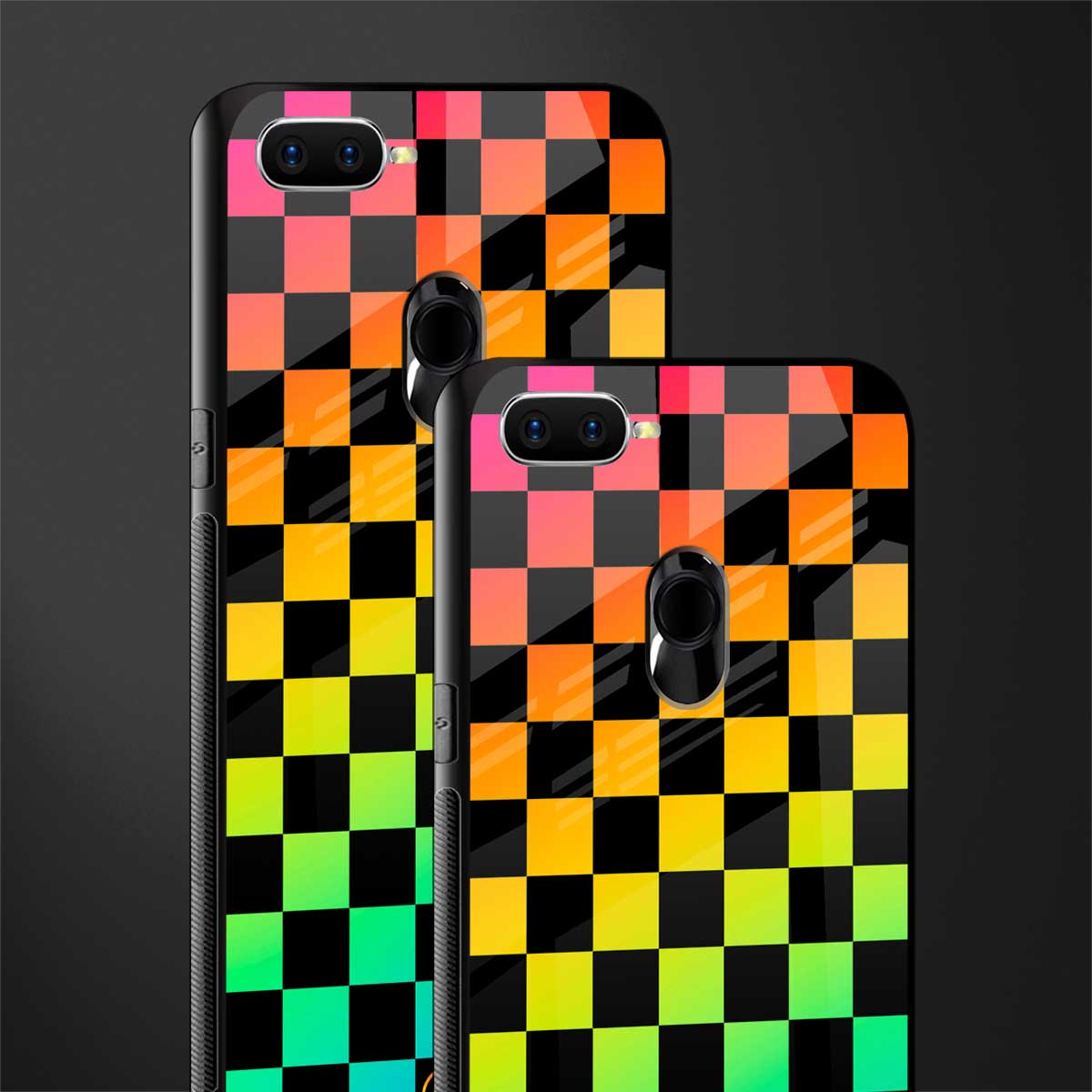 rainbow check pattern glass case for oppo a12 image-2