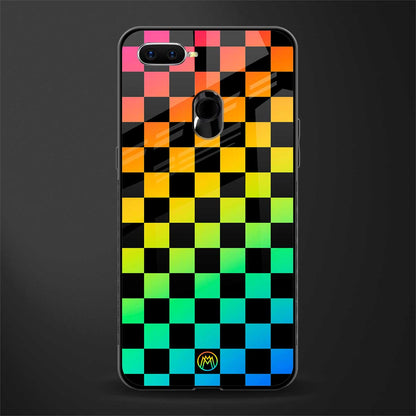 rainbow check pattern glass case for oppo a7 image