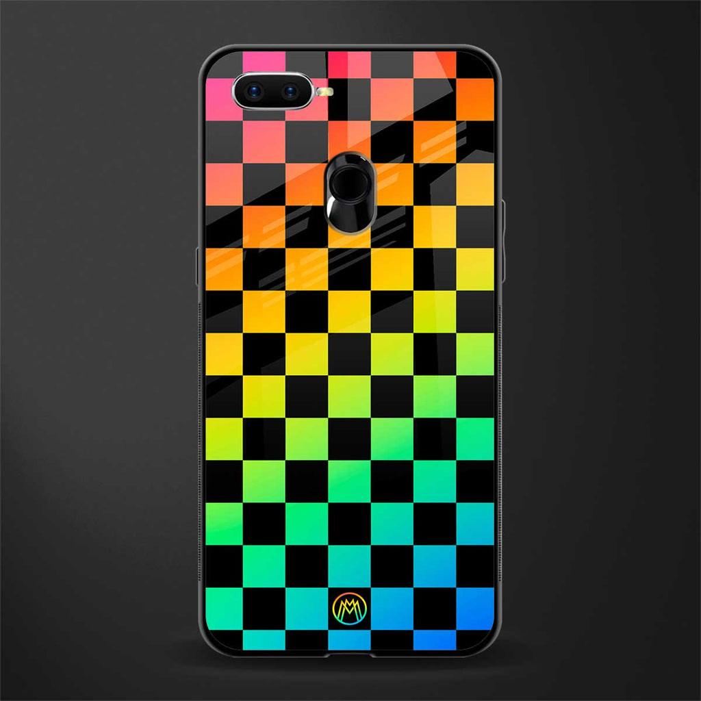 rainbow check pattern glass case for oppo a12 image