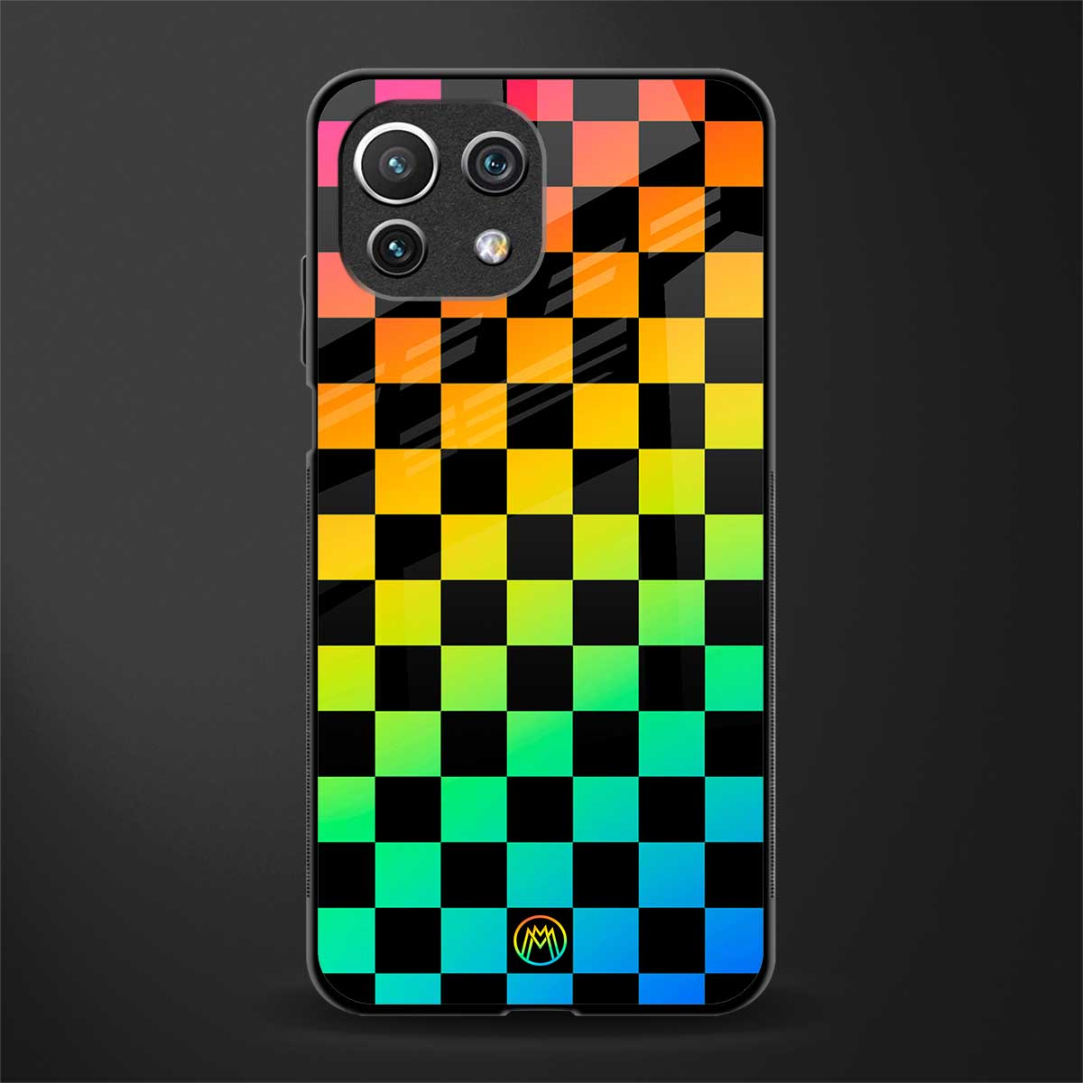 rainbow check pattern glass case for mi 11 lite image
