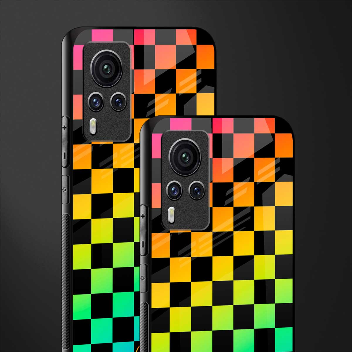 rainbow check pattern glass case for vivo x60 pro image-2