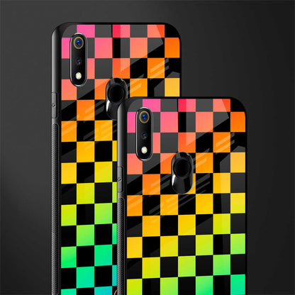 rainbow check pattern glass case for realme 3 pro image-2