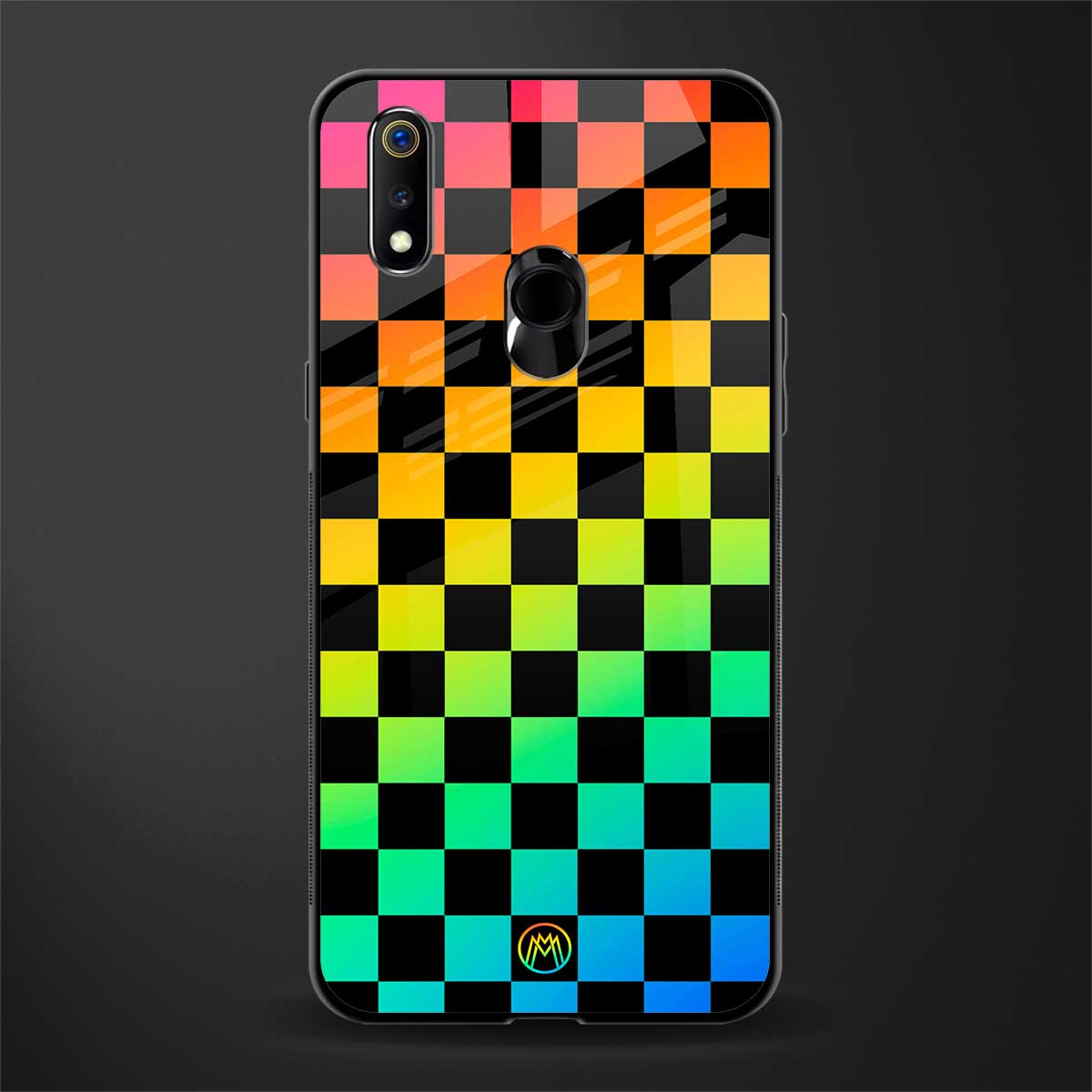 rainbow check pattern glass case for realme 3 pro image