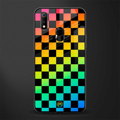 rainbow check pattern glass case for realme 3 pro image