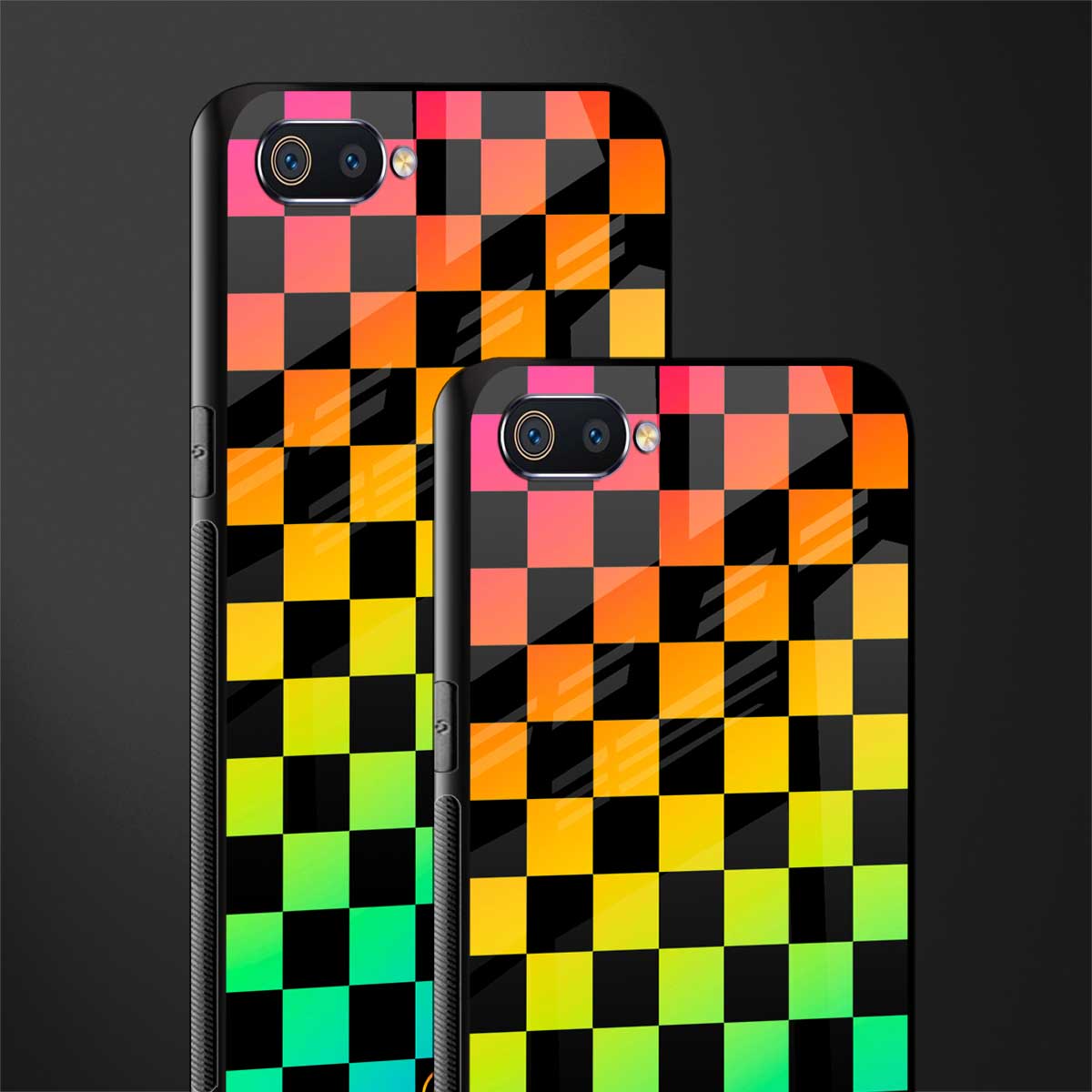 rainbow check pattern glass case for realme c2 image-2