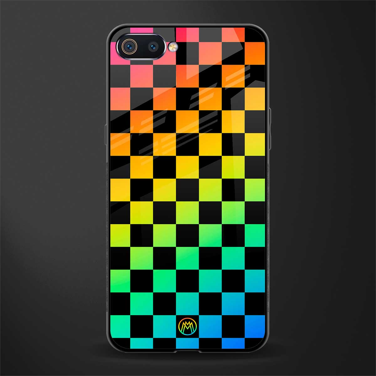 rainbow check pattern glass case for realme c2 image