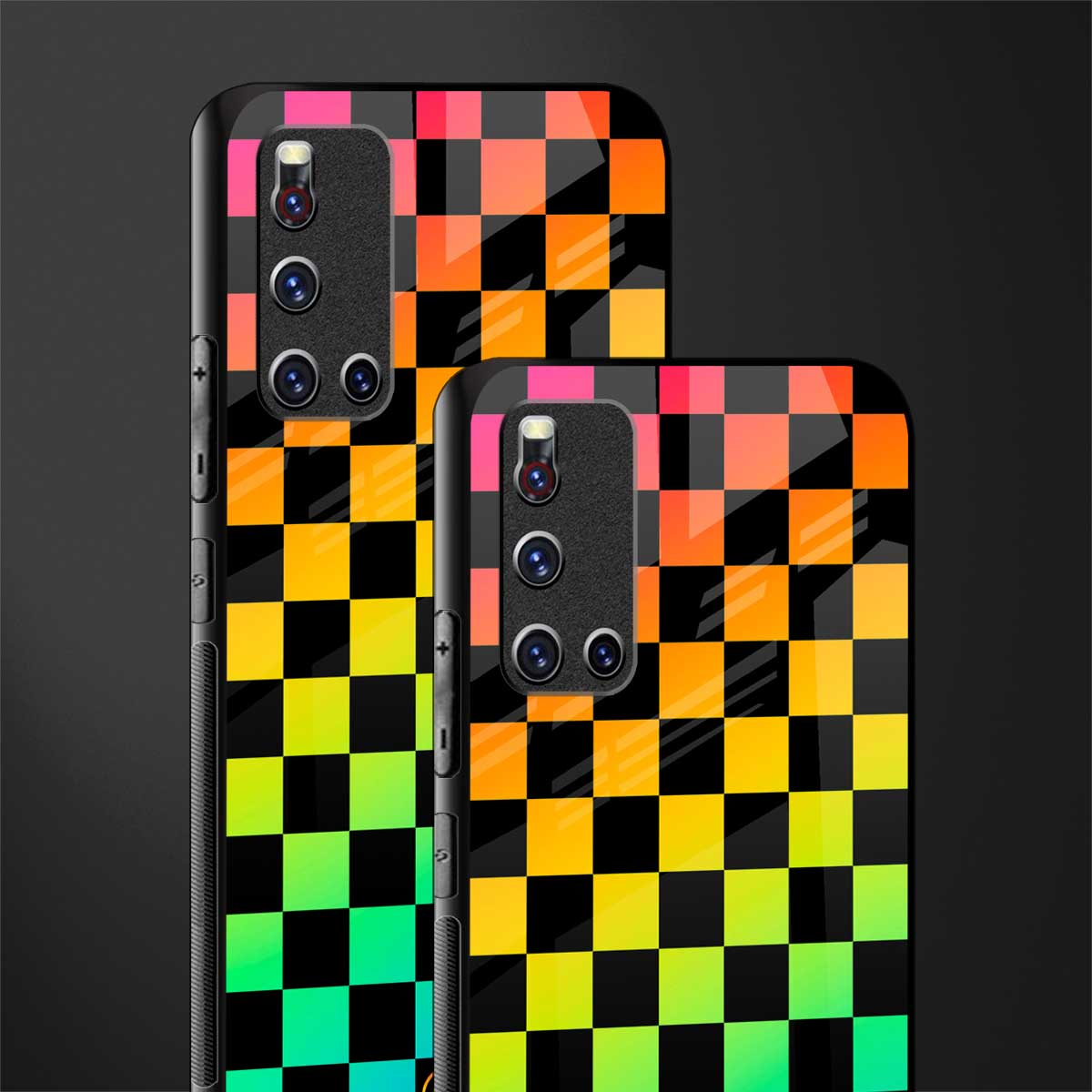 rainbow check pattern glass case for vivo v19 image-2