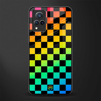rainbow check pattern glass case for vivo v21 5g image