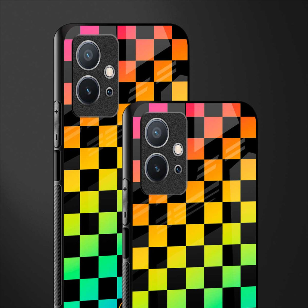 rainbow check pattern glass case for vivo t1 5g image-2