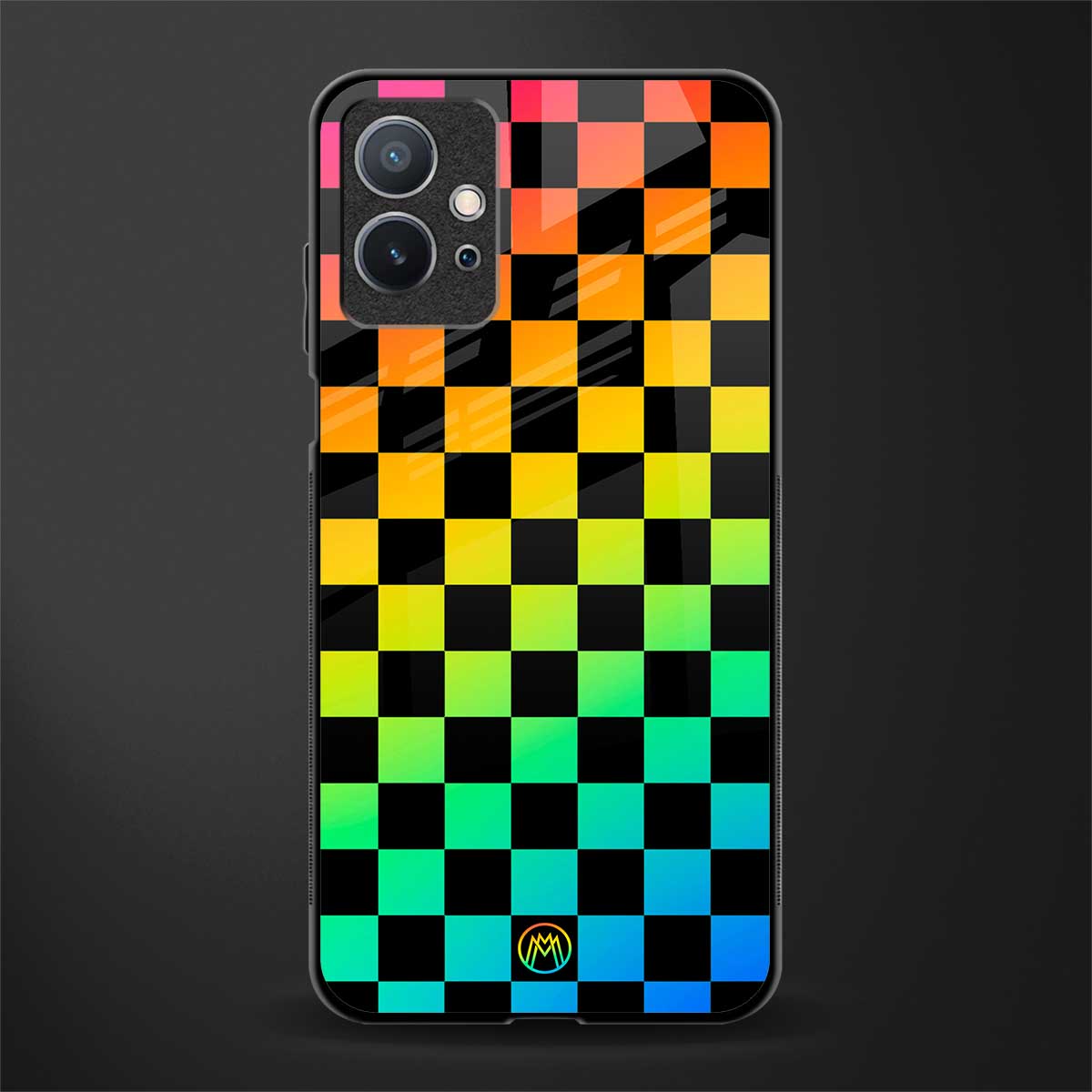 rainbow check pattern glass case for vivo t1 5g image
