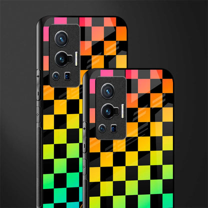 rainbow check pattern glass case for vivo x70 pro image-2