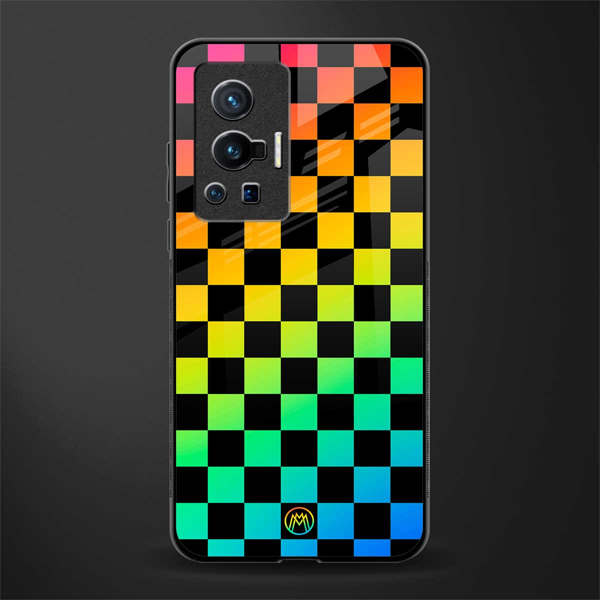 rainbow check pattern glass case for vivo x70 pro image