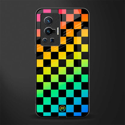 rainbow check pattern glass case for vivo x70 pro image