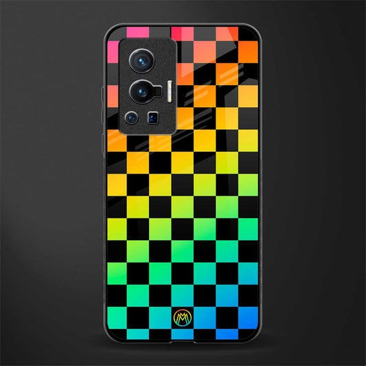 rainbow check pattern glass case for vivo x70 pro image