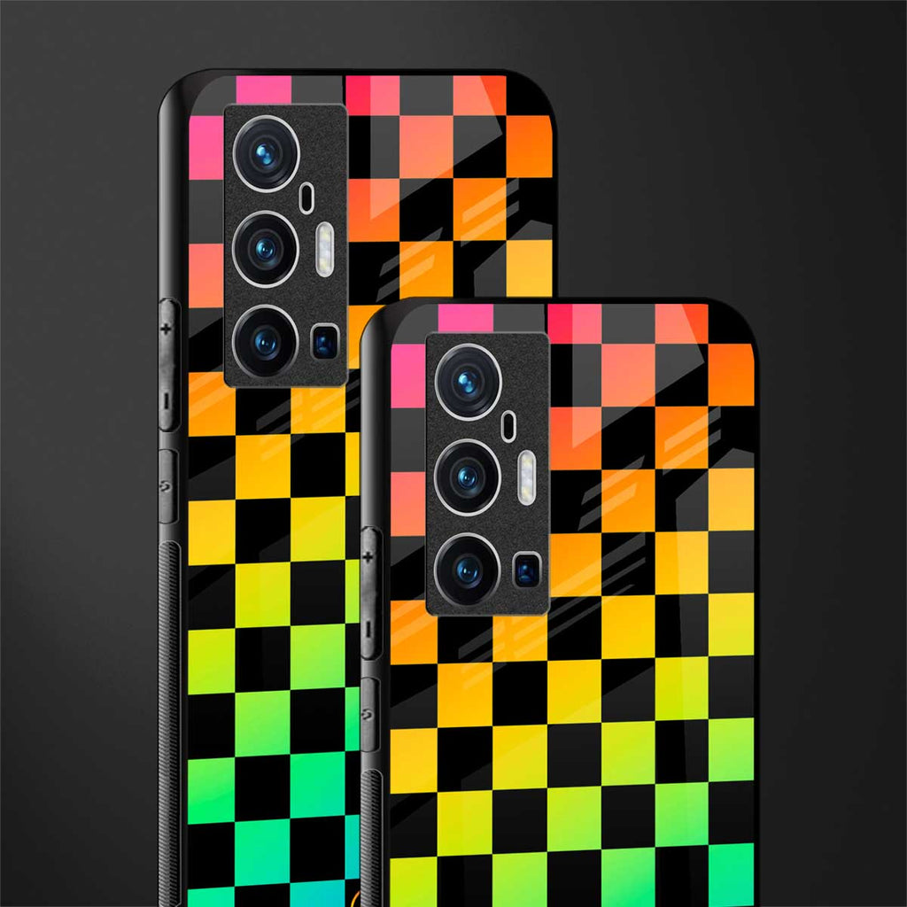 rainbow check pattern glass case for vivo x70 pro plus image-2