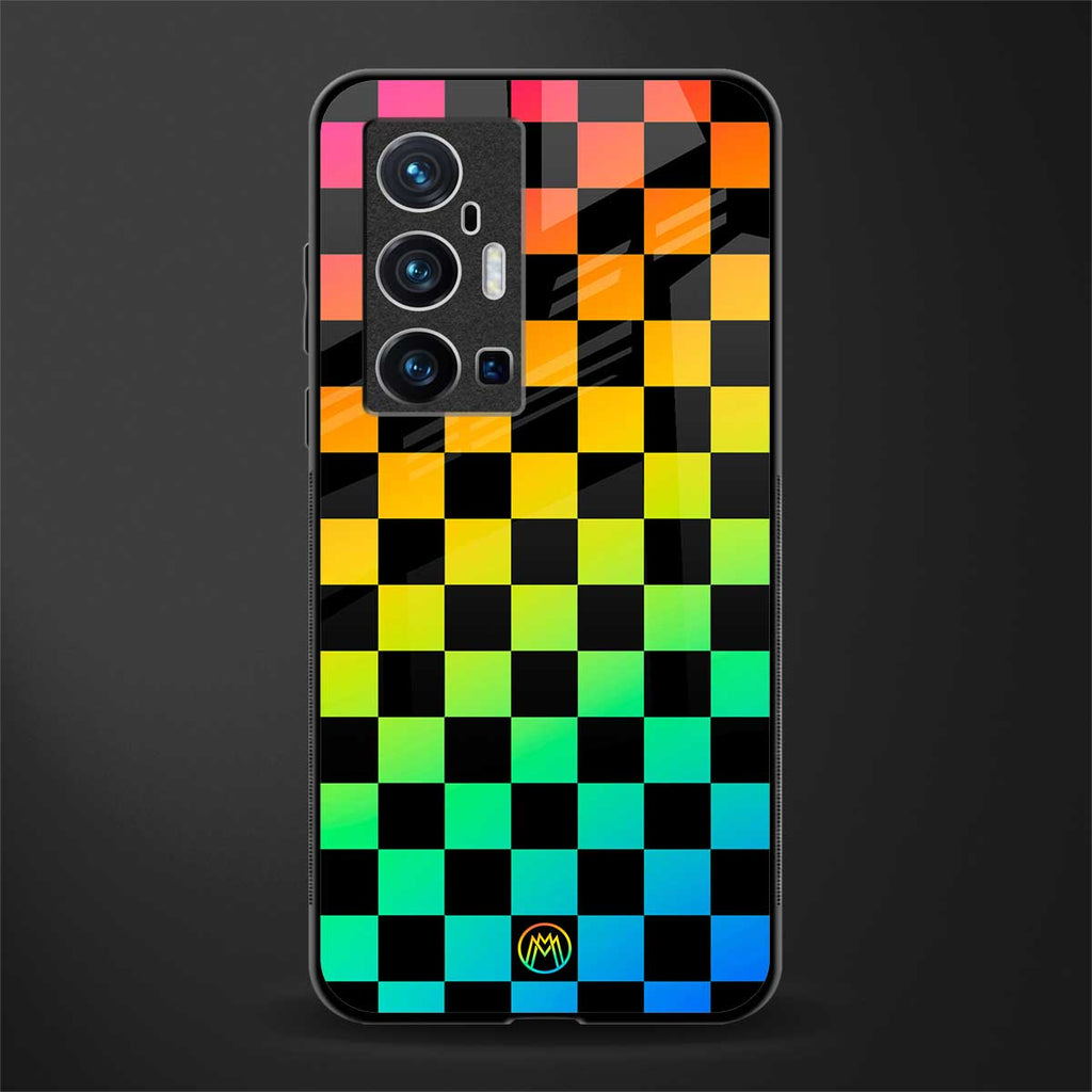 rainbow check pattern glass case for vivo x70 pro plus image