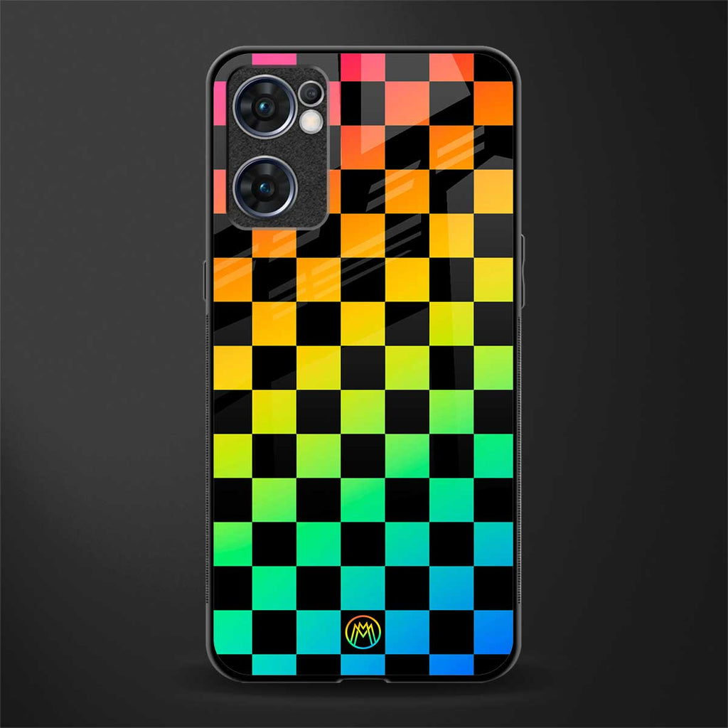 rainbow check pattern glass case for oppo reno7 5g image