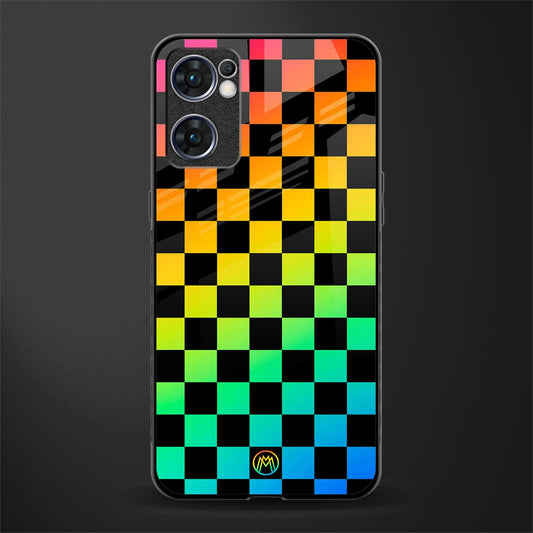 rainbow check pattern glass case for oppo reno7 5g image