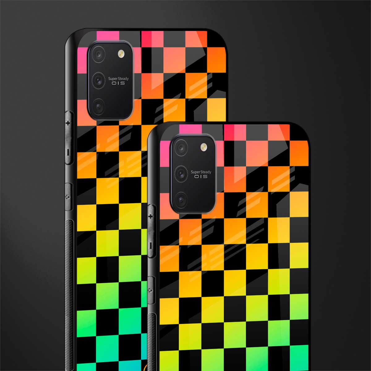 rainbow check pattern glass case for samsung galaxy a91 image-2
