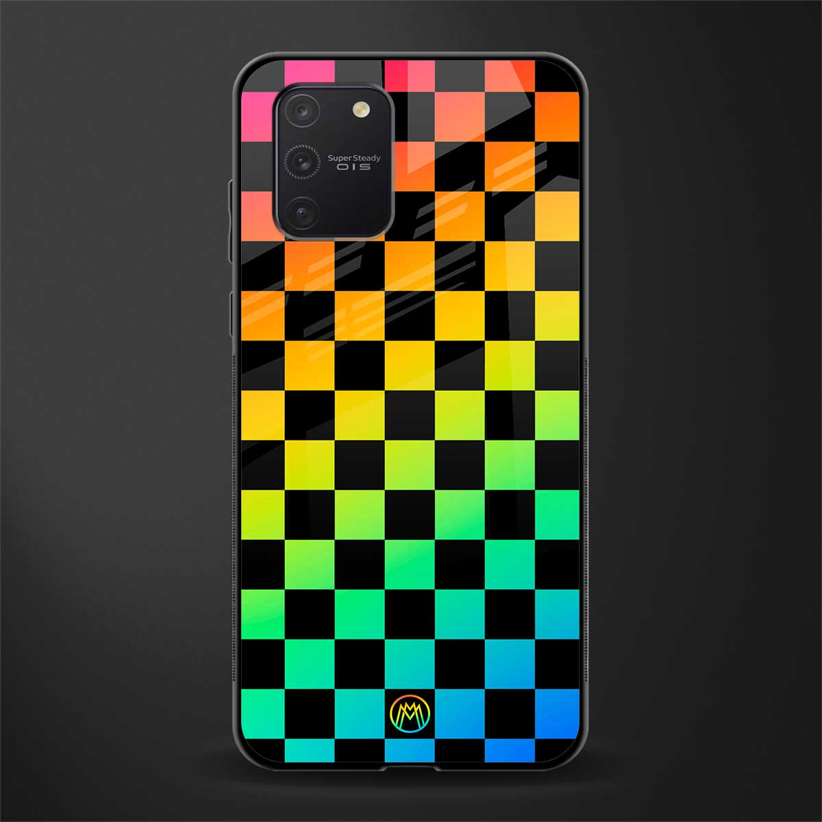 rainbow check pattern glass case for samsung galaxy a91 image
