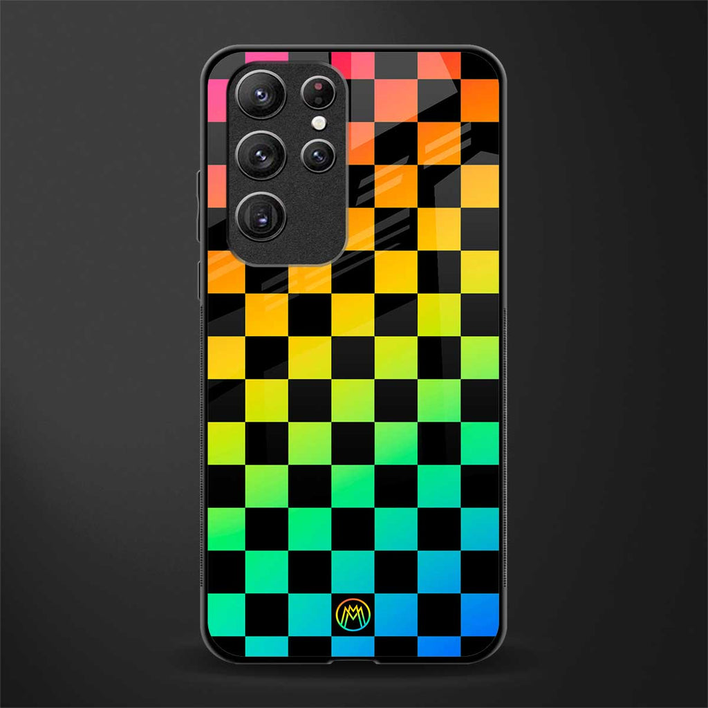 rainbow check pattern glass case for samsung galaxy s22 ultra 5g image