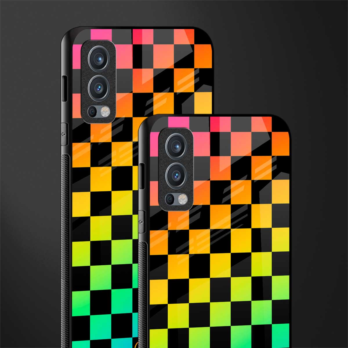 rainbow check pattern glass case for oneplus nord 2 5g image-2